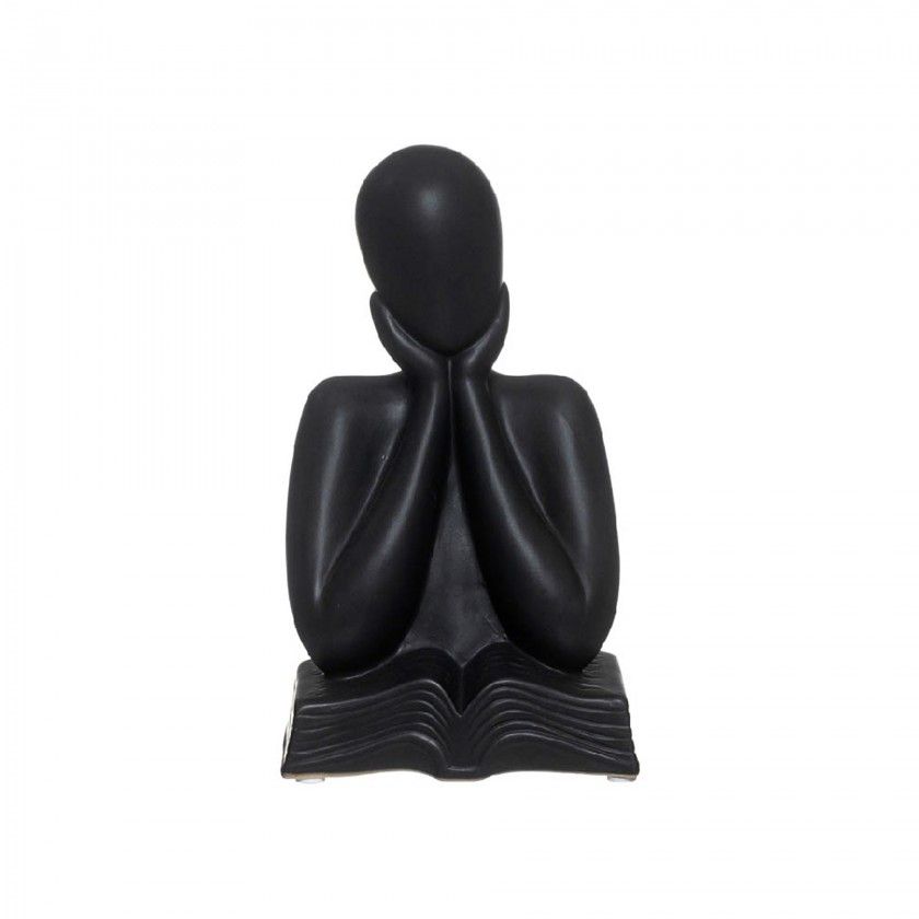 Busto Cermica Mulher Com Livro Preto 12X9.5X20cm