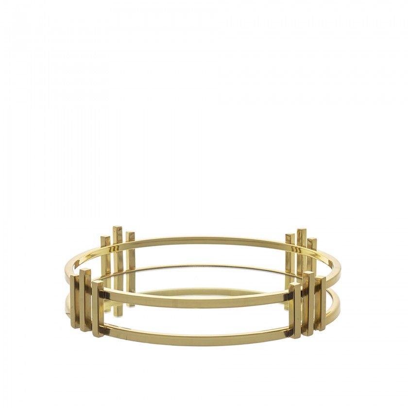 Tabuleiro  Inox Espelho Dourado Redondo 35X35X7cm