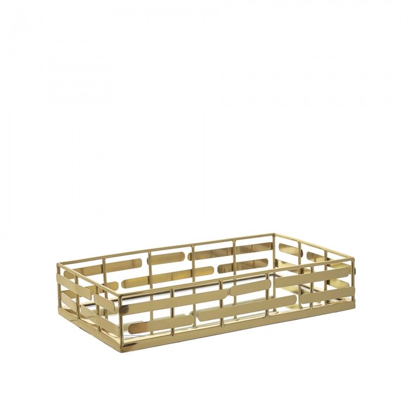 Tabuleiro Inox Espelho Dourado Perfurado 30X17X6cm