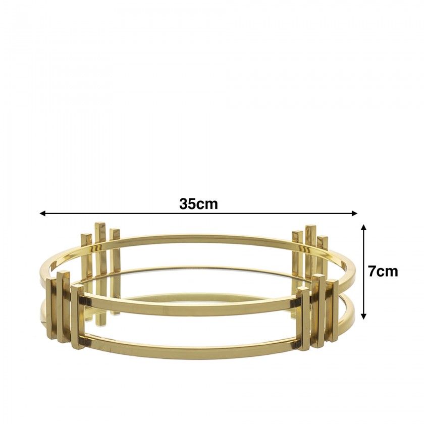 Tabuleiro  Inox Espelho Dourado Redondo 35X35X7cm Tabuleiro  Inox Espelho Dourado Redondo 35X35X7cm