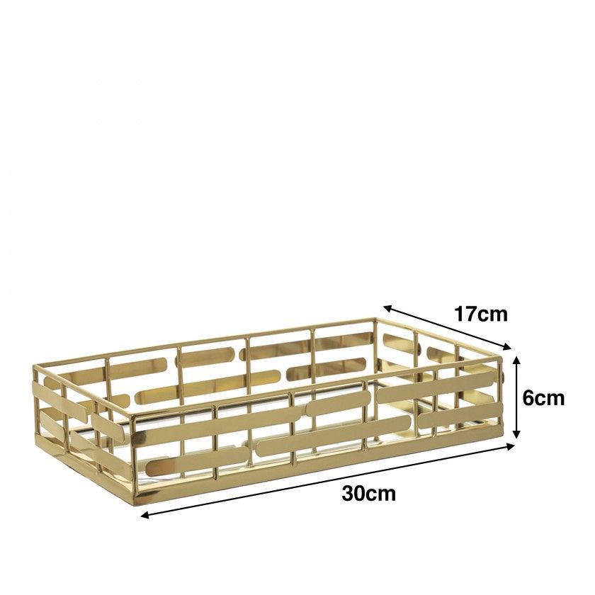 Tabuleiro Inox Espelho Dourado Perfurado 30X17X6cm Tabuleiro Inox Espelho Dourado Perfurado 30X17X6cm