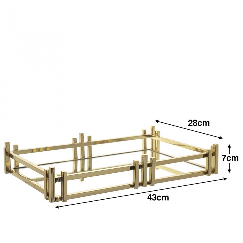 Tabuleiro Inox Espelho Dourado Retangular 43X28X7cm