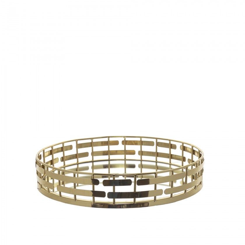 Tabuleiro Inox Espelho Dourado Perfurado 33X6cm