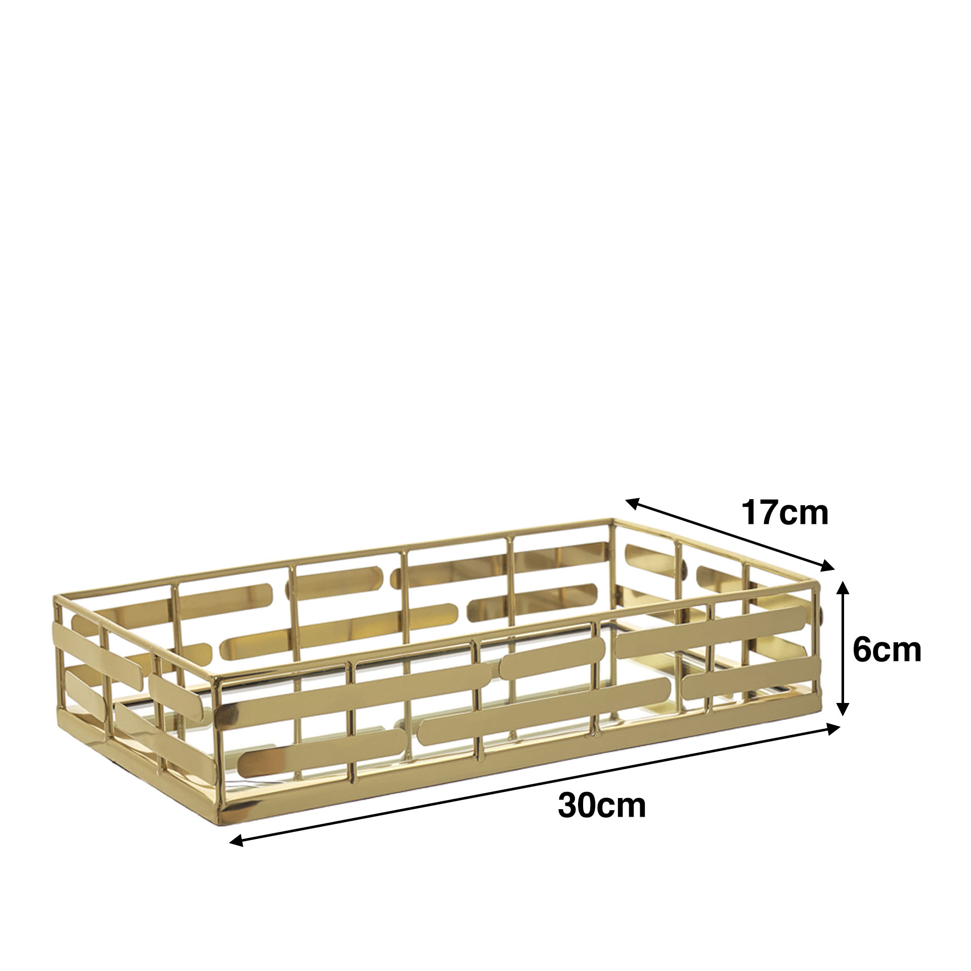 Tabuleiro Inox Espelho Dourado Perfurado 30X17X6cm