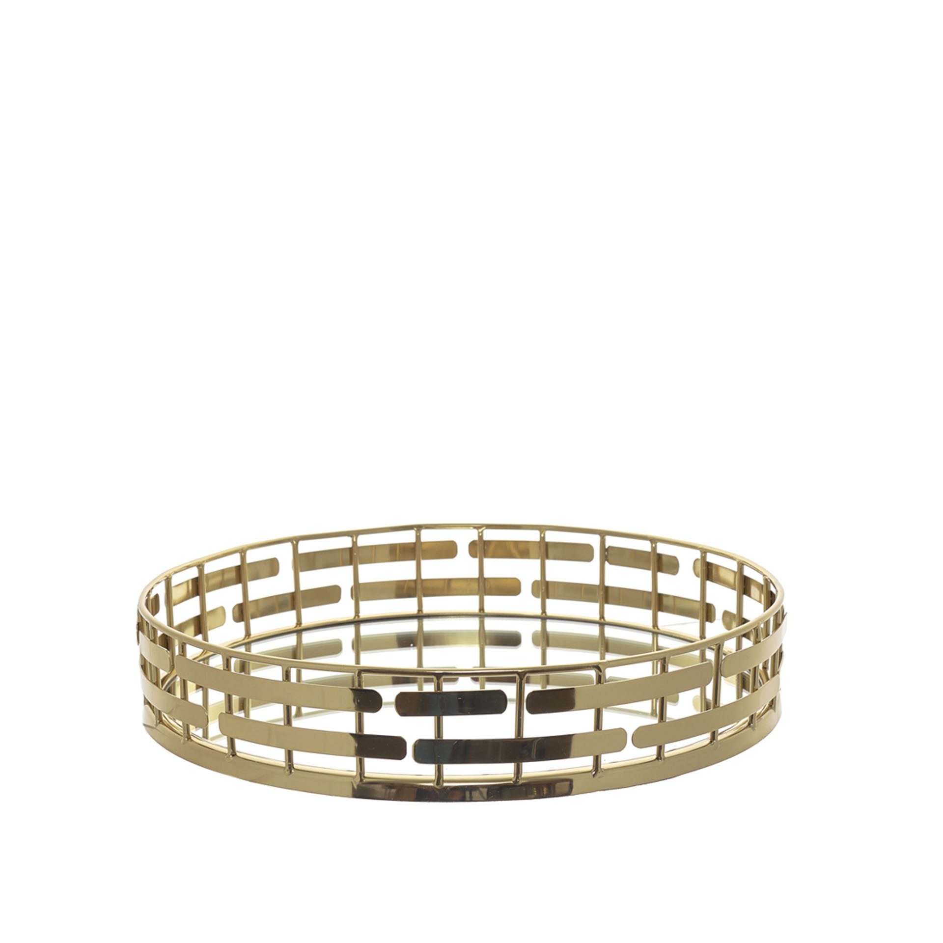 Tabuleiro Inox Espelho Dourado Perfurado Ø33X6cm