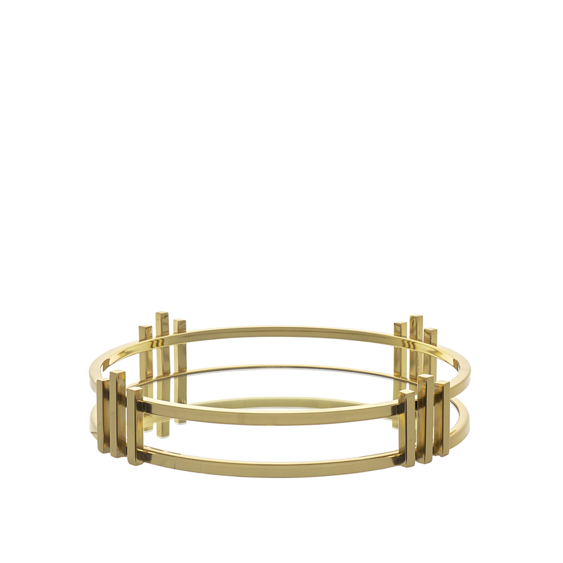 Tabuleiro Inox Espelho Dourado Redondo 35X35X7cm