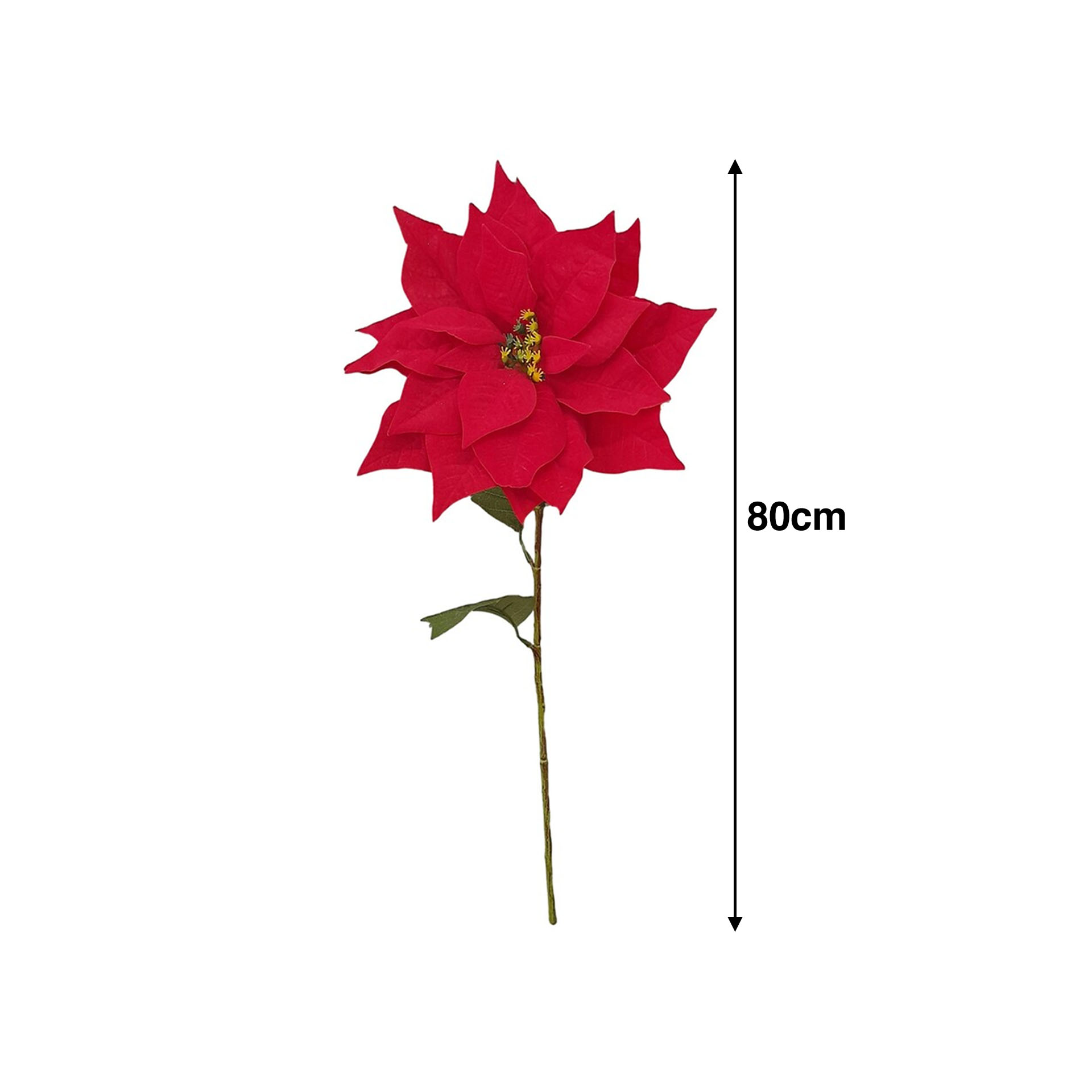Haste Poinsetia Veludo 3 Folhas Vermelho 80cm