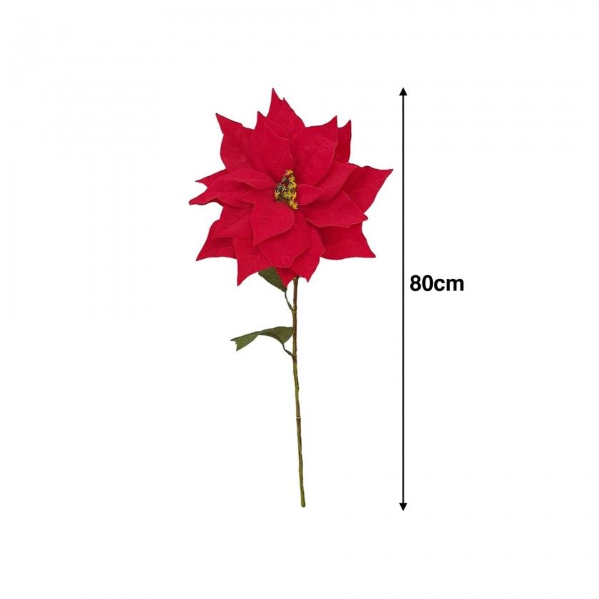 Haste Poinsetia Veludo 3 Folhas Vermelho 80cm Haste Poinsetia Veludo 3 Folhas Vermelho 80cm