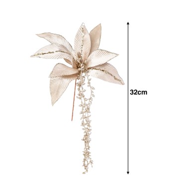 Haste Poinsetia Veludo E Lantejoulas 32cm