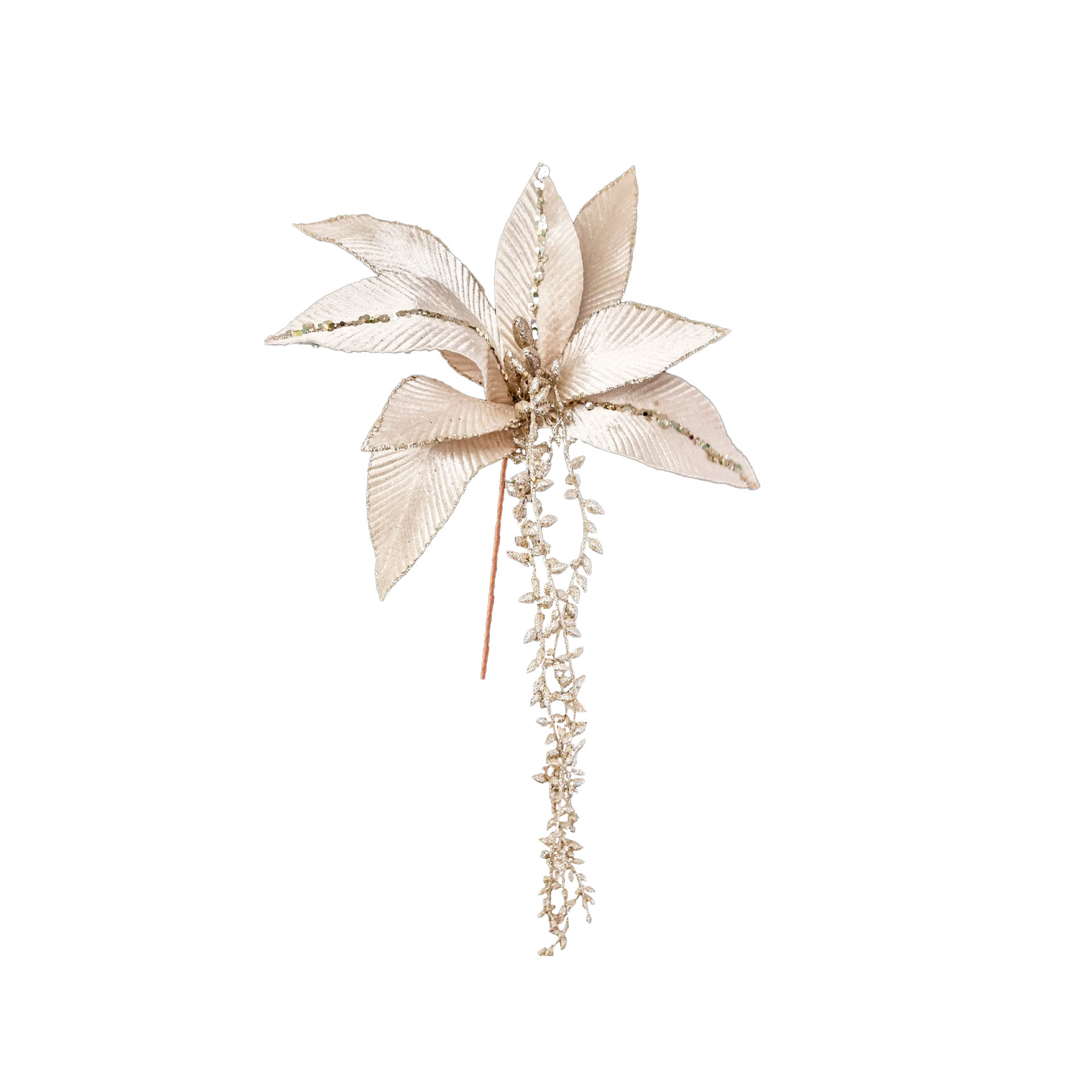 Haste Poinsetia Veludo E Lantejoulas 32cm