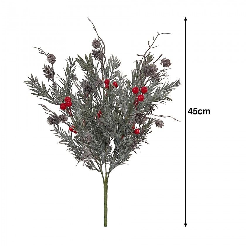 Ramo Folha De Alecrim Bagas E Mini 45cm