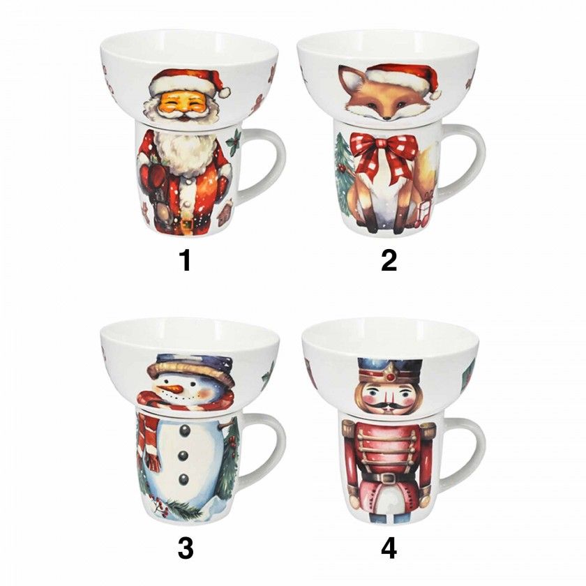 Caneca Natal 360ml com tigela 600ml Porcelana Caneca Natal 360ml com tigela 600ml Porcelana