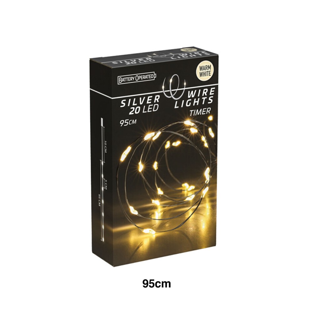 Grinalda Natal Fio Prata 20 Led Luz Quente 95cm