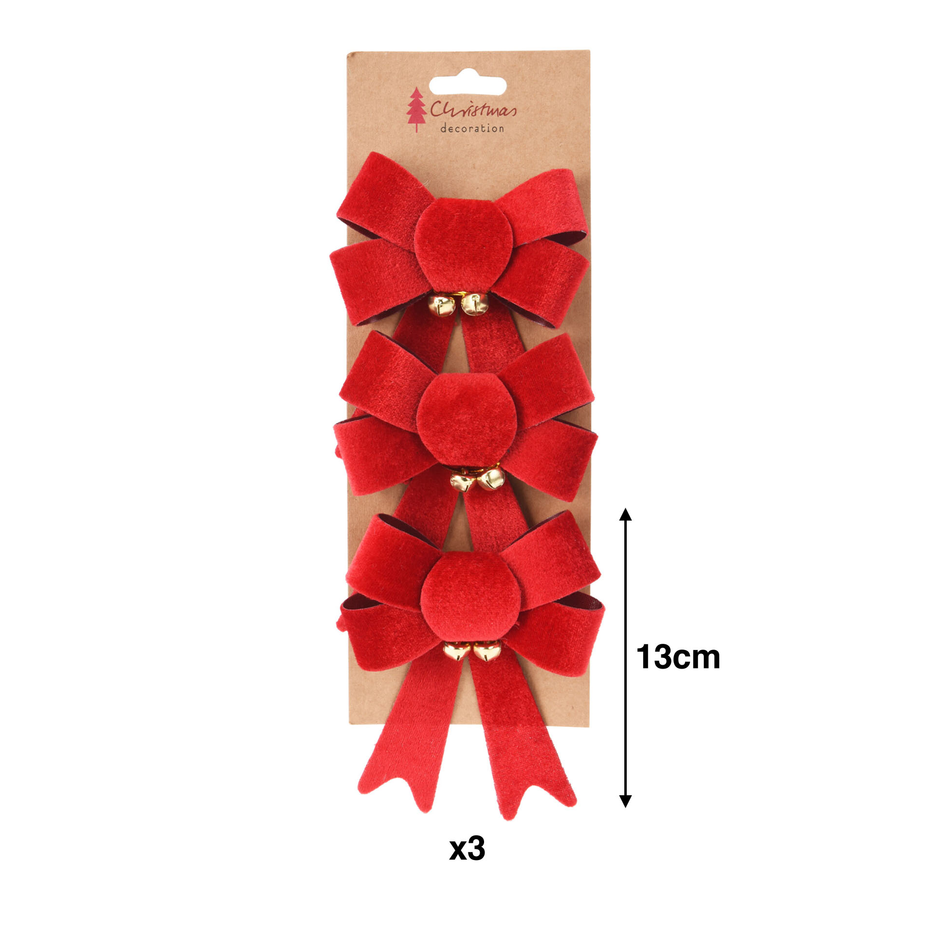 Laço Natal Veludo Vermelho 13cm Pack 3