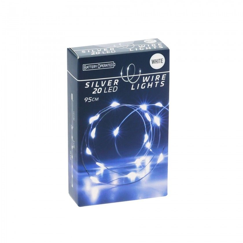 Grinalda Natal Fio Prata 20 Led Luz Branca 95cm Grinalda Natal Fio Prata 20 Led Luz Branca 95cm