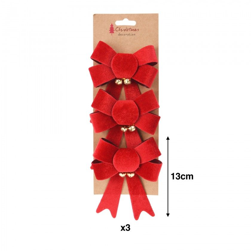Laço Natal Veludo Vermelho 13cm Pack 3 Laço Natal Veludo Vermelho 13cm Pack 3