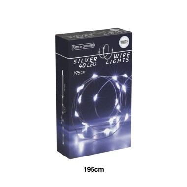 Grinalda Natal Fio Prata 40 Led Luz Branca 195cm