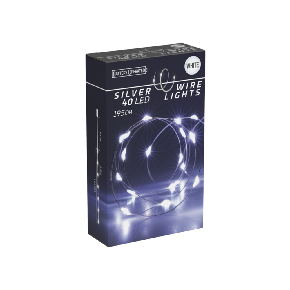 Grinalda Natal Fio Prata 40 Led Luz Branca 195cm