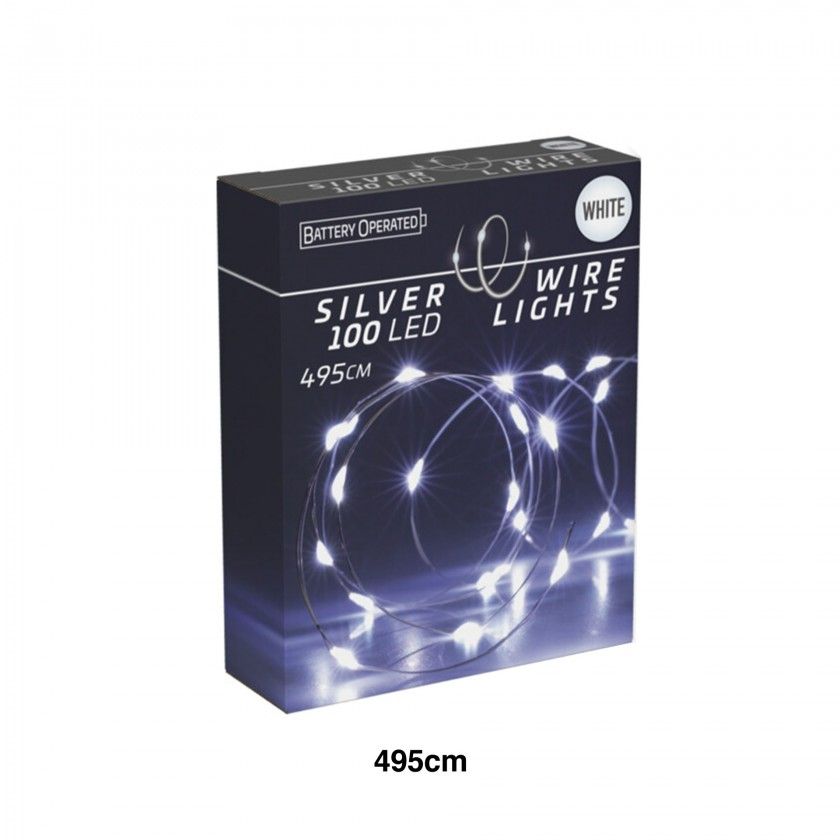 Grinalda Natal Fio Prata 100Led Luz Branca 495cm