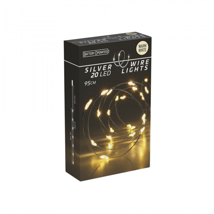 Grinalda Natal Fio Prata 20 Led Luz Quente 95cm Grinalda Natal Fio Prata 20 Led Luz Quente 95cm