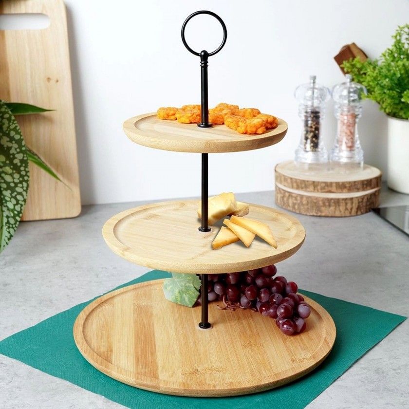 Prato 3 Andares Bambu 34cm Prato 3 Andares Bambu 34cm