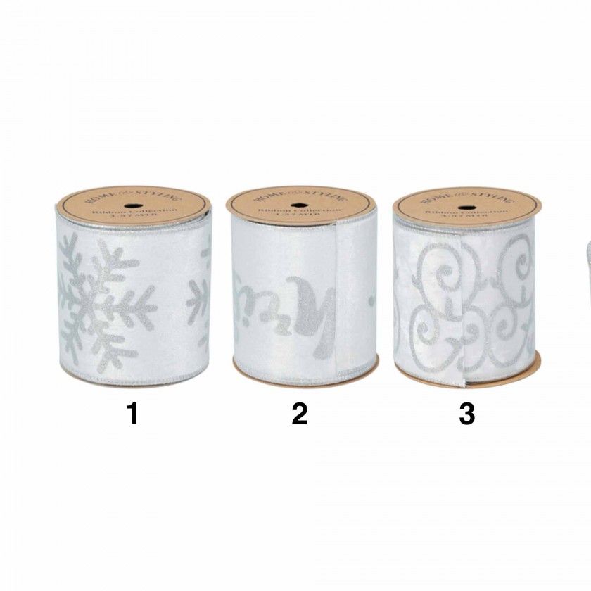 Rolo Fita Decorativa Natal Prata 457X10cm Rolo Fita Decorativa Natal Prata 457X10cm