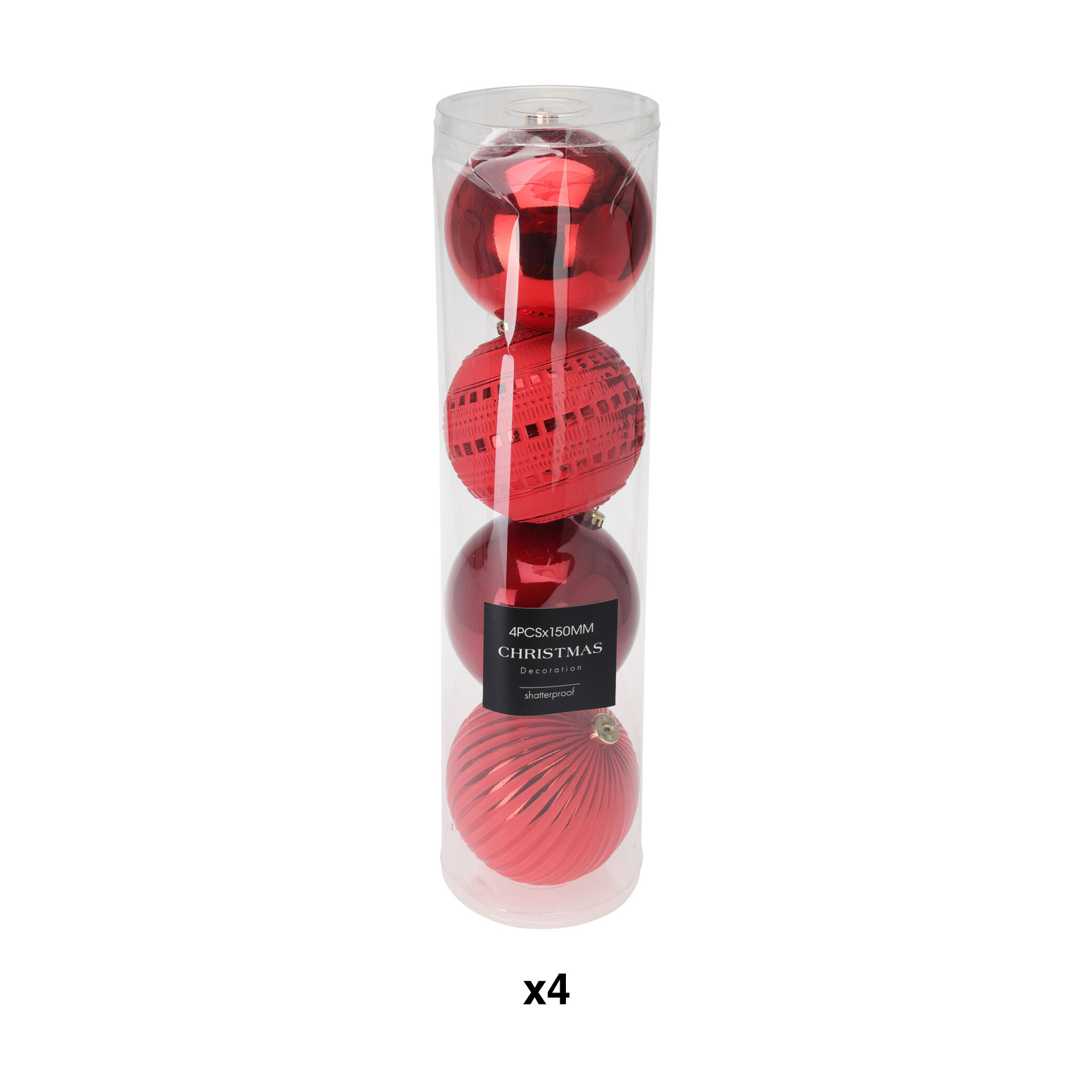 Bola Natal Vermelho 15cm Pack 4