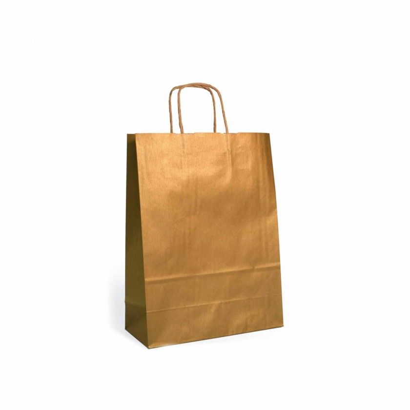 Saco Papel Kraft Asa Retorcida Dourado 24X10X32cm