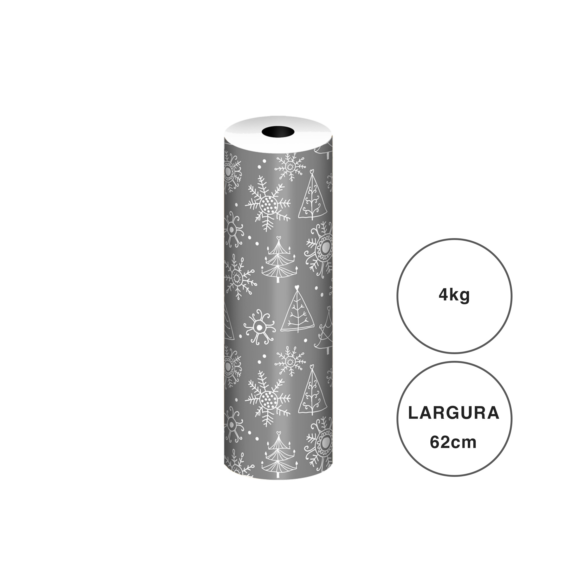 Bobine Papel Embrulho Celuloso Natal Prateado 4kg 62cm