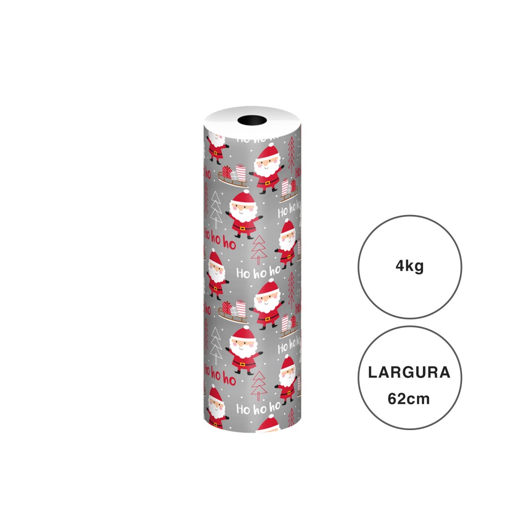 Bobine Papel Embrulho Celuloso Natal Pai Natal 4kg/62cm