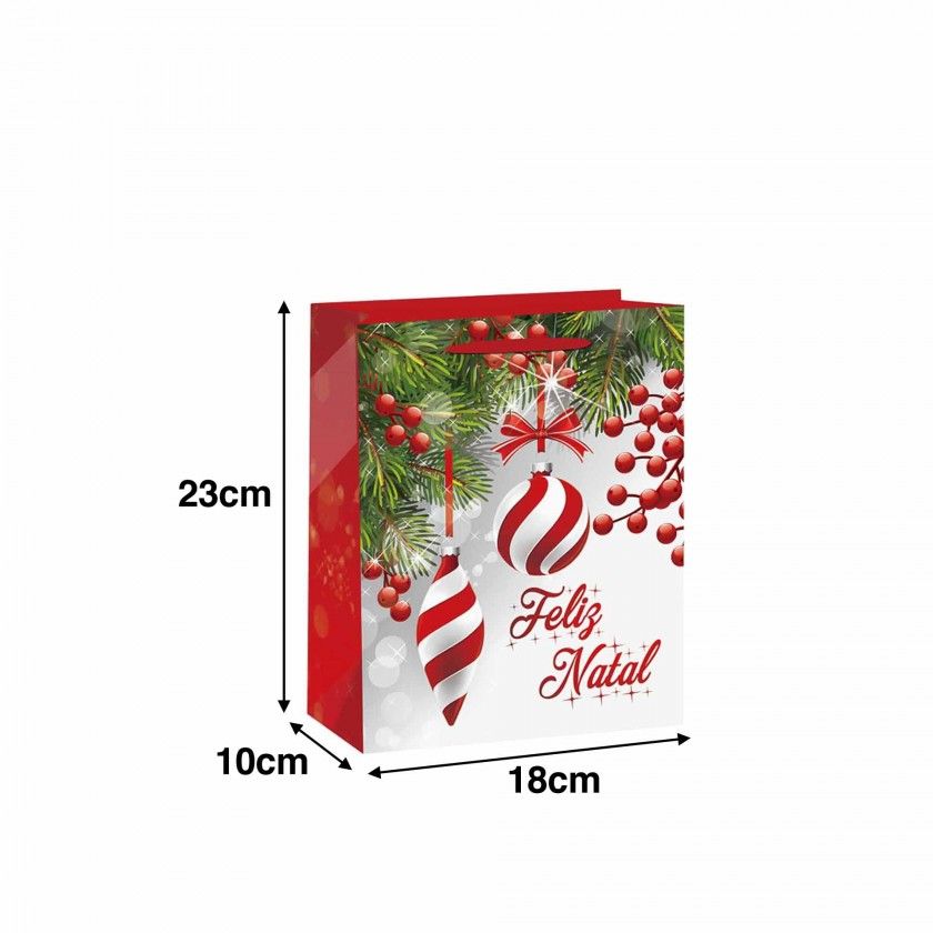 Saco Papel Natal Vermelho Presentes 18X10X23cm Saco Papel Natal Vermelho Presentes 18X10X23cm