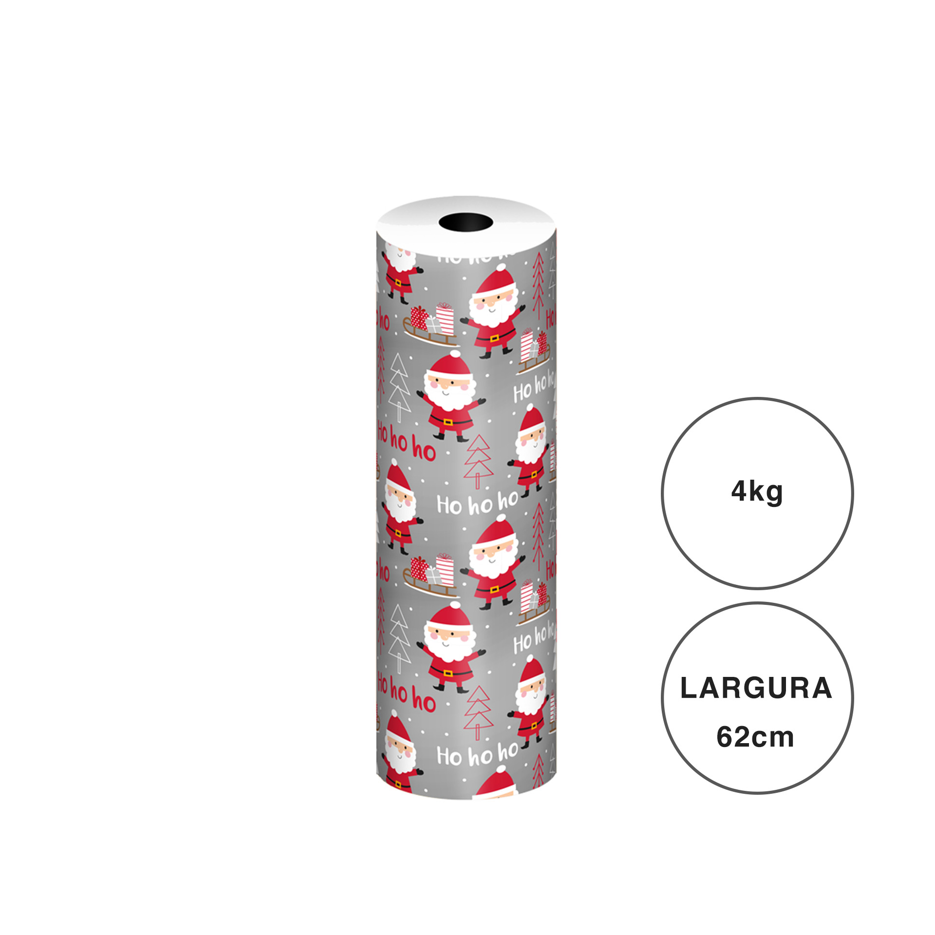Bobine Papel Embrulho Celuloso Natal Pai Natal 4kg/62cm