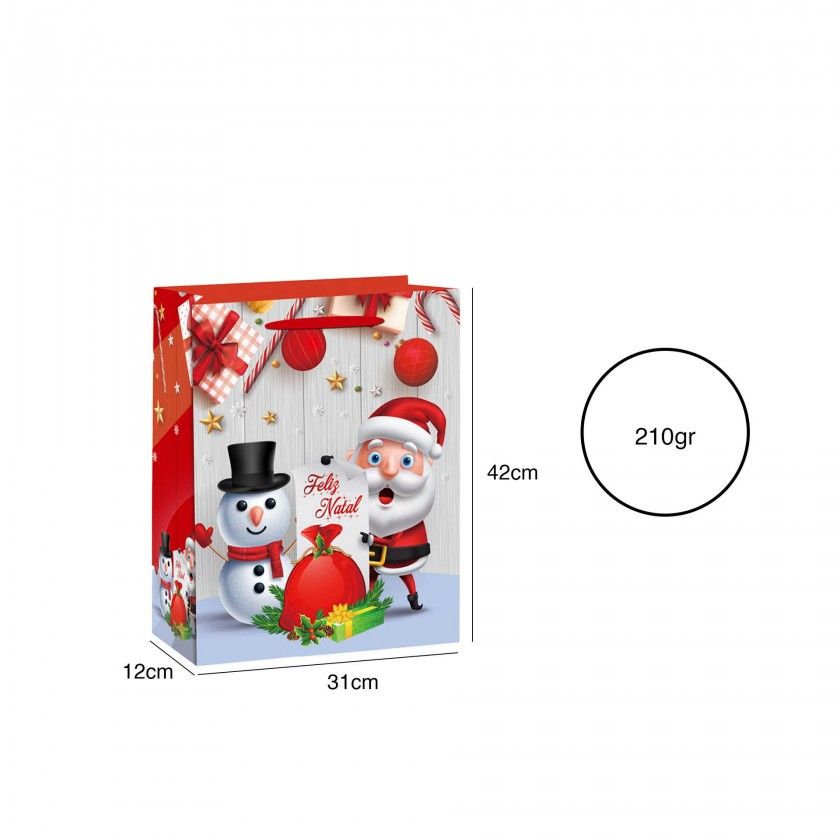 Saco Papel Natal Vermelho Pai Natal 31X12X42cm Saco Papel Natal Vermelho Pai Natal 31X12X42cm