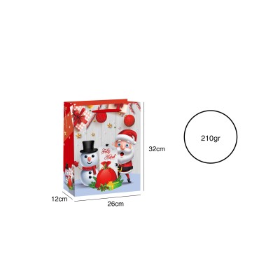 Saco Papel Natal Vermelho Pai Natal 26X12X32cm