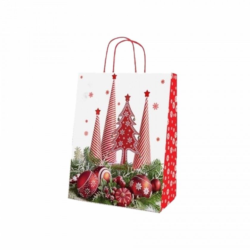 Saco Papel Asa Retorcida Natal Cones 24X10X32cm Saco Papel Asa Retorcida Natal Cones 24X10X32cm