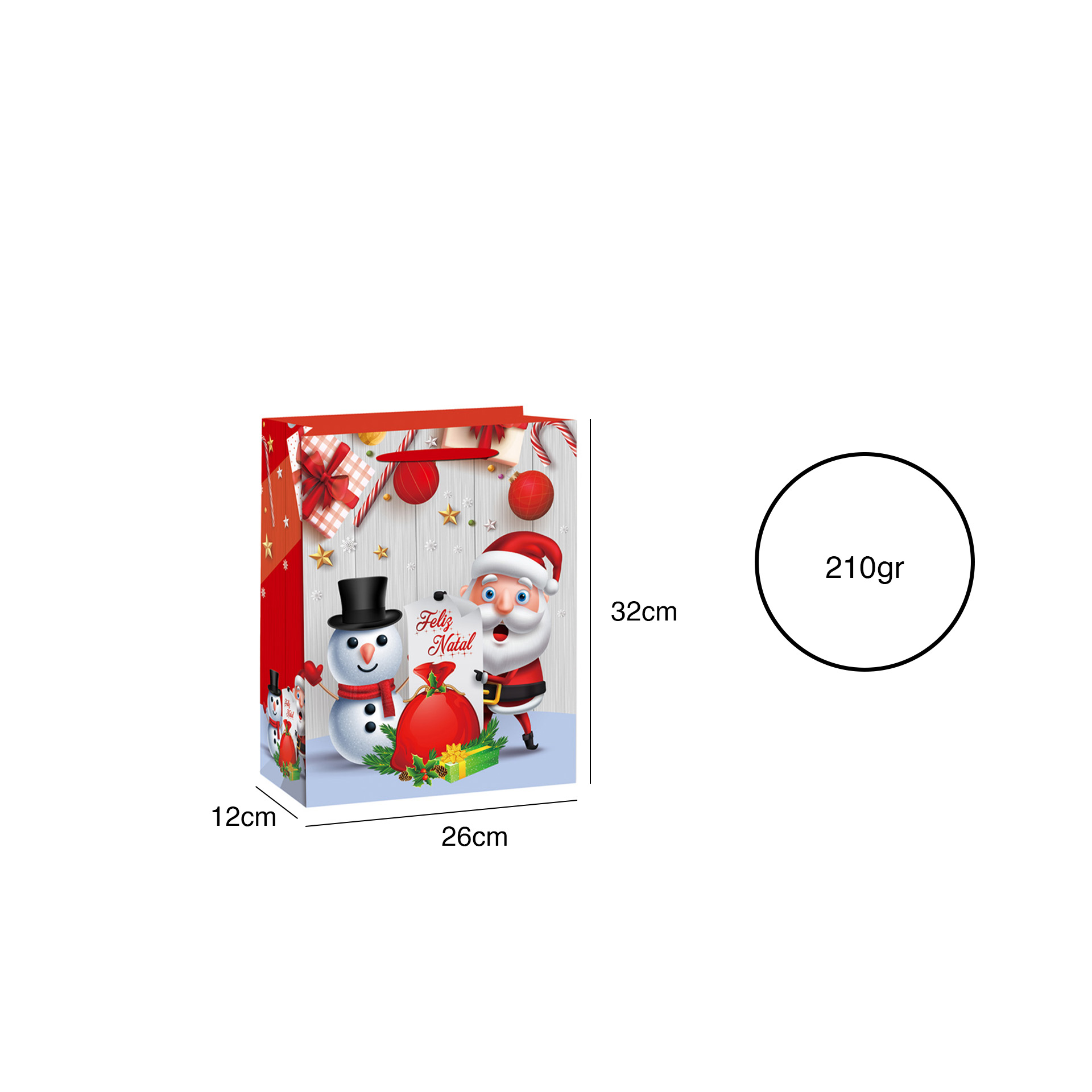 Saco Papel Natal Vermelho Pai Natal 26X12X32cm