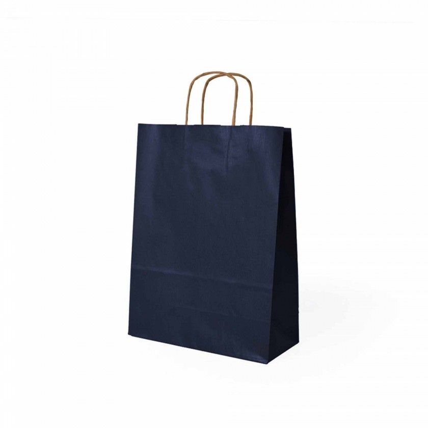 Saco Papel Asa Retorcida Kraft Azul Escuro 32X14X40cm Saco Papel Asa Retorcida Kraft Azul Escuro 32X14X40cm