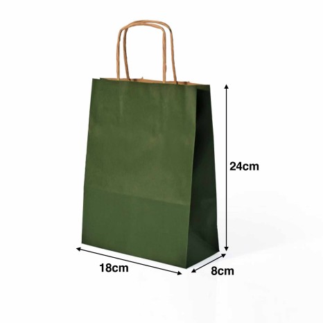 Saco Papel Asa Retorcida Kraft Verde 18X8X24cm - Image product