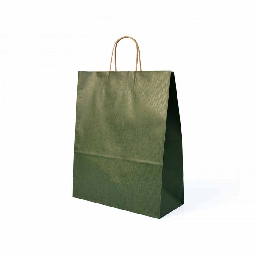 Saco Papel Asa Retorcida Kraft Verde 32X14X40cm Saco Papel Asa Retorcida Kraft Verde 32X14X40cm