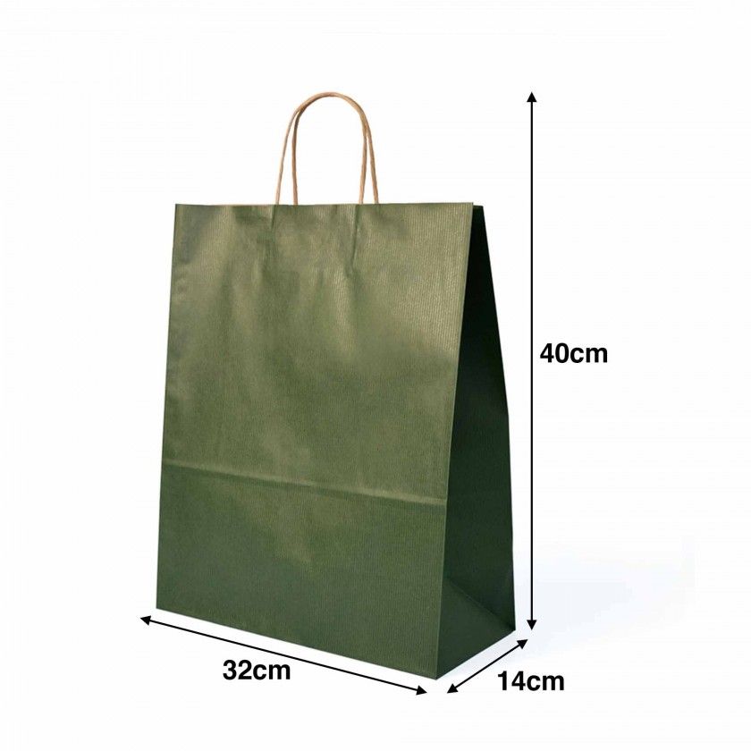 Saco Papel Asa Retorcida Kraft Verde 32X14X40cm Saco Papel Asa Retorcida Kraft Verde 32X14X40cm