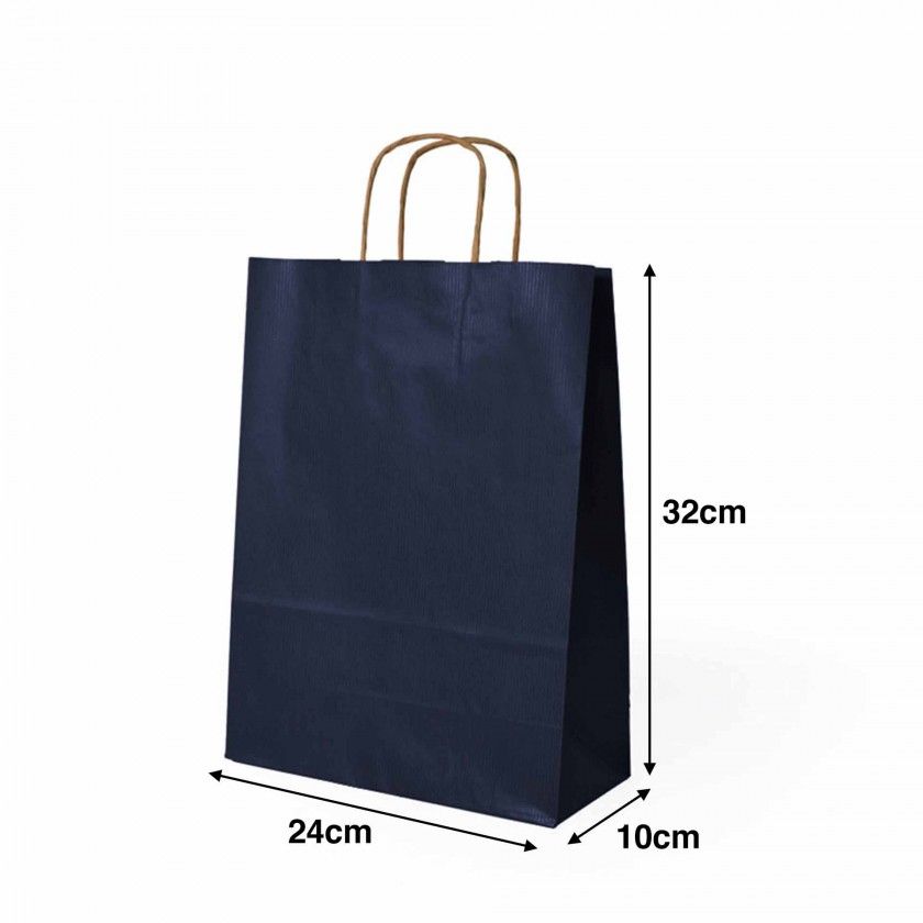 Saco Papel Asa Retorcida Kraft Azul Escuro 32X14X40cm Saco Papel Asa Retorcida Kraft Azul Escuro 32X14X40cm