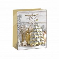 Saco Papel Asa Retorcida Natal Arvore Dourado 40X18X50cm Saco Papel Asa Retorcida Natal Arvore Dourado 40X18X50cm