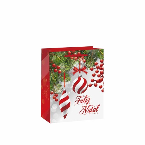Saco Papel Asa Retorcida Natal Feliz Natal Bolas 26X12X32cm - Image product