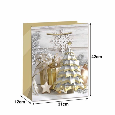 Saco Papel Asa Retorcida Natal Arvore Dourado 31X12X42cm - Image product