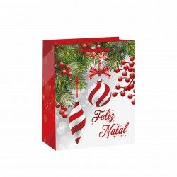 Saco Papel Asa Retorcida Natal Feliz Natal Bolas 26X12X32cm