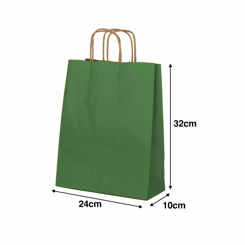 Saco Papel Asa Retorcida Kraft Verde 24X10X32cm