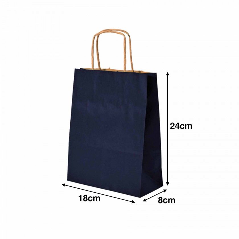Saco Papel Asa Retorcida Kraft Azul Escuro 18X8X24cm