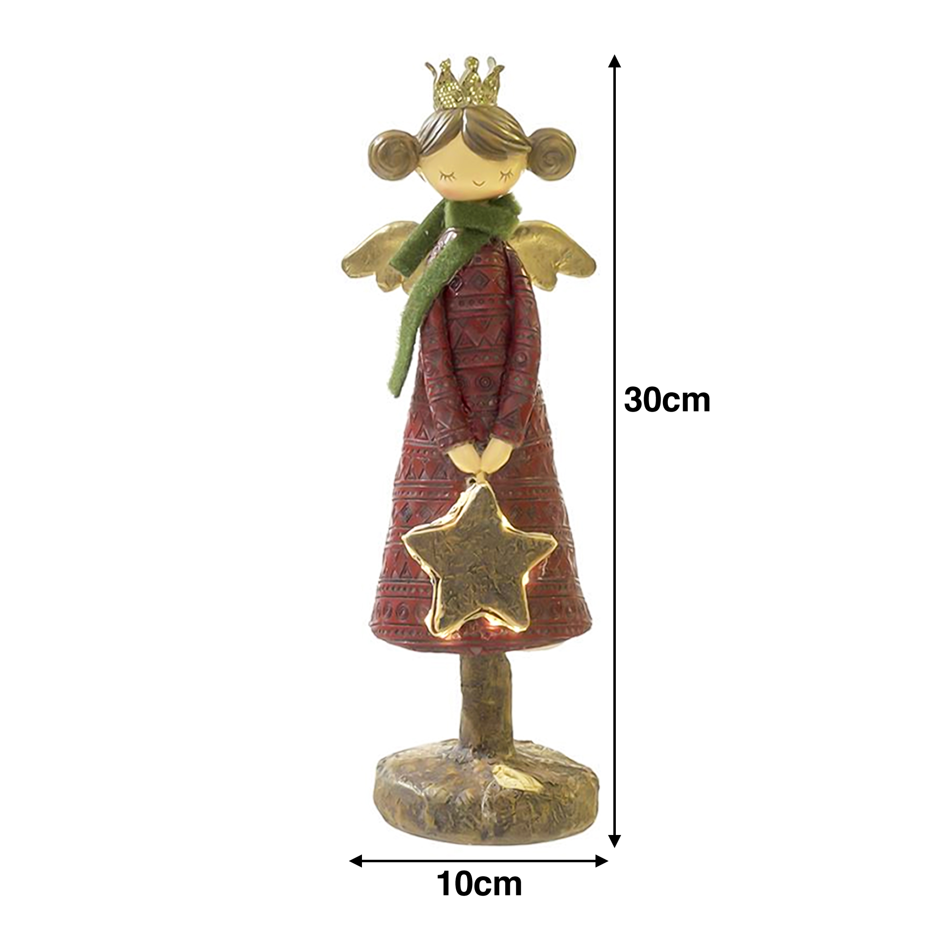 Anjo Poliresina Vermelho Com Estrela Led 10X10X30cm