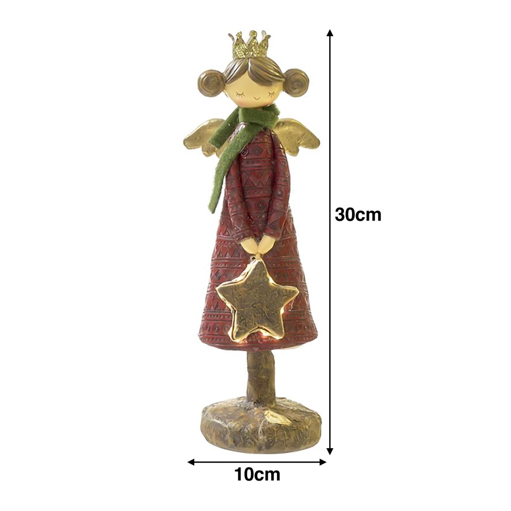 Anjo Poliresina Vermelho Com Estrela Led 10X10X30cm