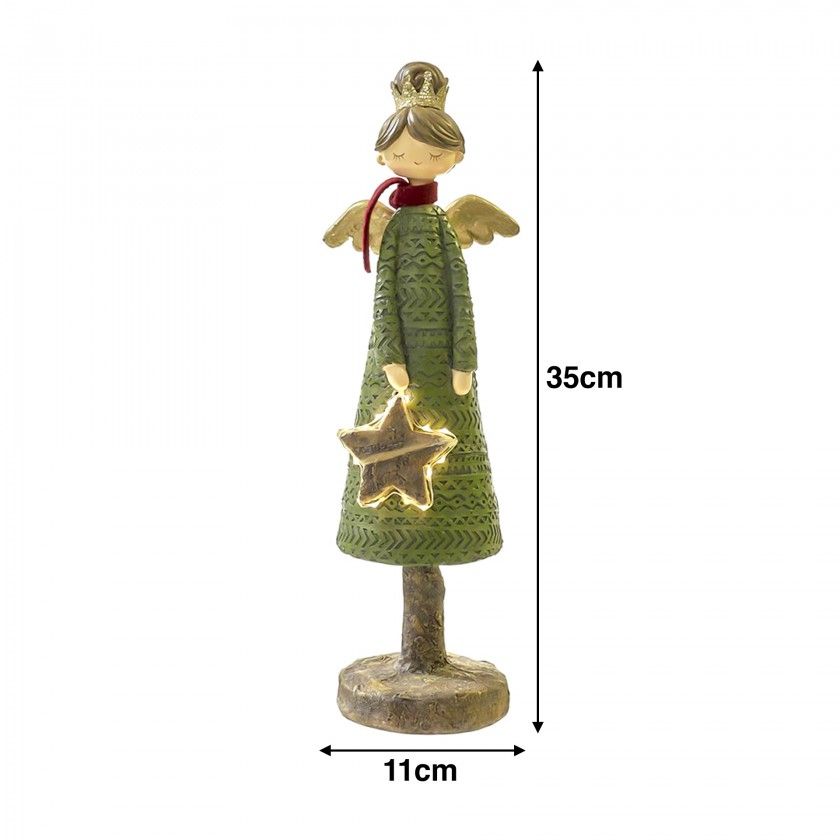 Anjo Poliresina Verde Com Estrela Led 11X10X35cm
